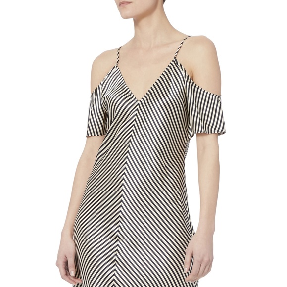 T by Alexander Wang Striped Cold Shoulder Silk Dress - Picture 9 of 9